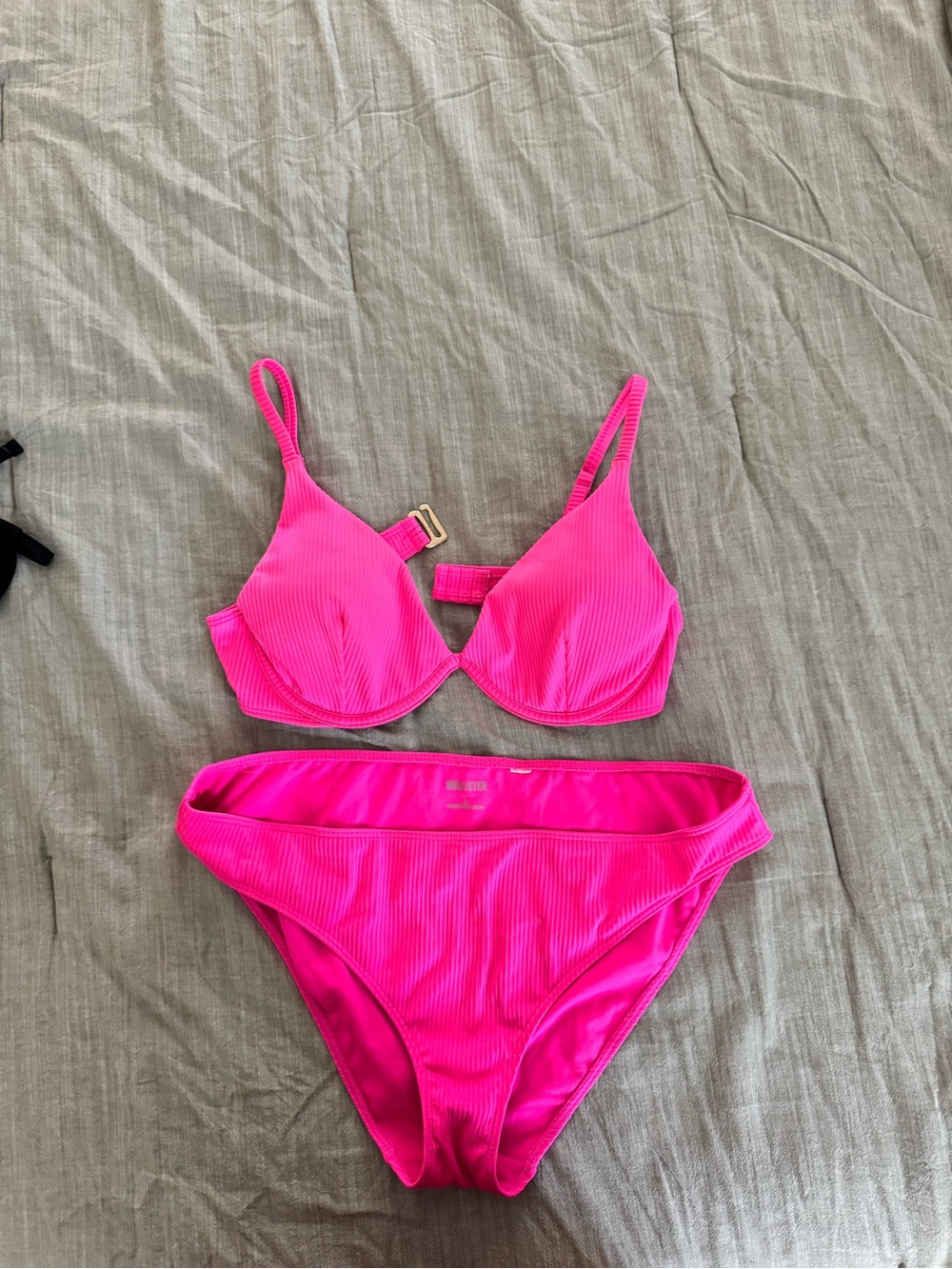 Hollister Hot Pink Ribbed Bikini Set